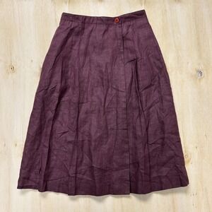 Finity Skirt Womens 4 Purple Linen Wrap Midi Pleated Button Front Lightweight